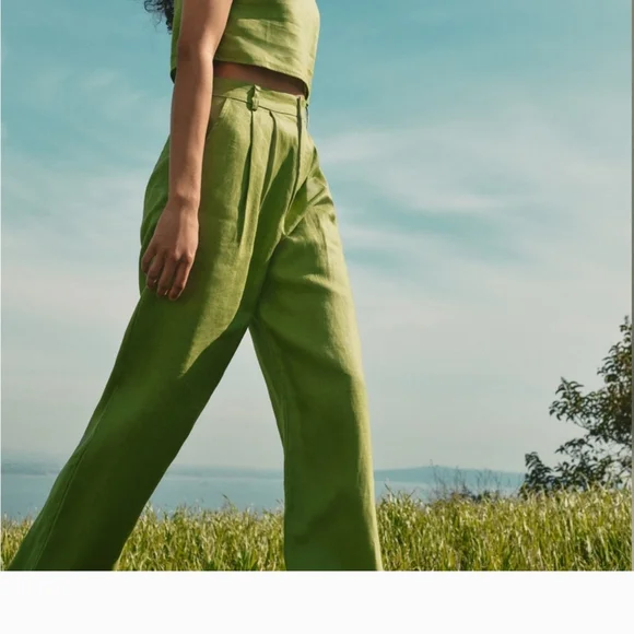 Reformation Lime Wide Leg Pants & Crop Top Set - Picture 4 of 6